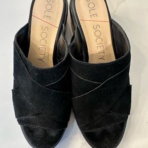 Sole Society black suede sandals block heel size 8